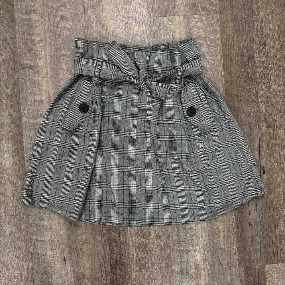 Lush Gray Plaid Women's Paper Bag Mini Skirt Sz L